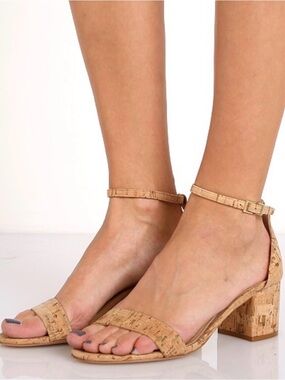 SCHUTZ Cork Block Heel Ankle-Strap Sandals - Tan